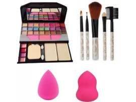 hich 6155 Makeup kit + 5 pcs Makeup Brush + 2 pc Blender Puff Combo  (Pack of 4)
